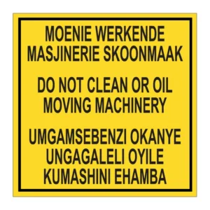 Do Not Clean Or Oil Moving Machinery (trilingual) sign AS14