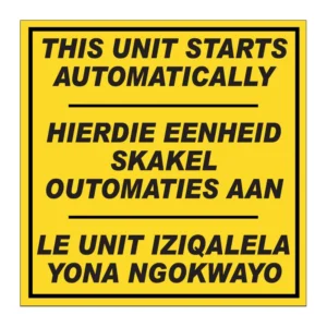 This Unit Starts Automatically (trilingual) sign AS19