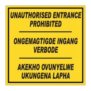 Unauthorised Entrance Prohibited (trilingual) sign AS23