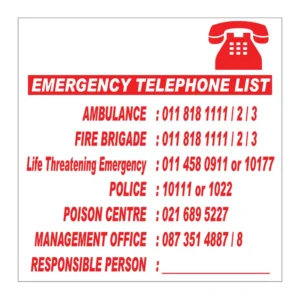 Emergency Phone List sign AS35