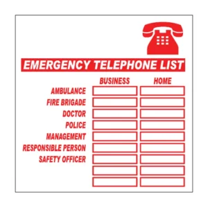 Emergency Telephone List sign B17