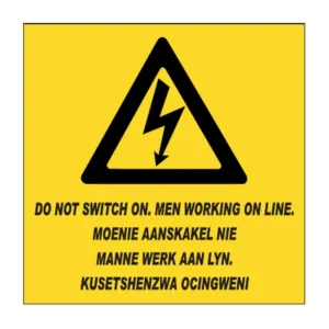 Electrical Shock – Men Working On Line sign E4