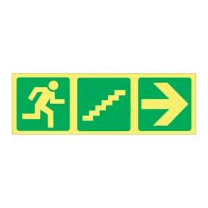 Fire Luminous Running Man + Stairs + Arrow Right (3-panel) sign FL24