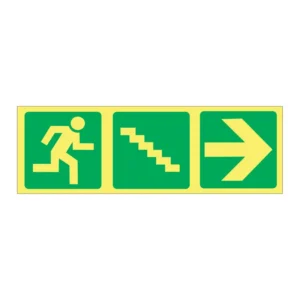 Fire Luminous Running Man + Stairs Down + Arrow Right sign FL26