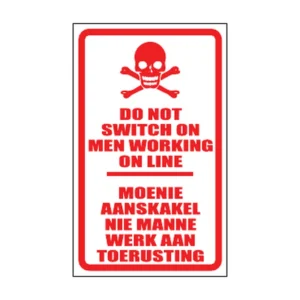 Do Not Switch On – Men Working On Line (magnet or plastic) sign FM23