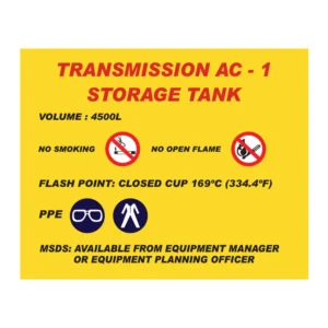 Transmission AC-1 Storage Tank sign MI27