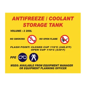 Antifreeze / Coolant Storage Tank sign MI32