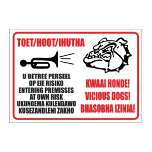 Toet/Hoot – Beware Vicious Dogs sign S22