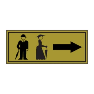 Toilets Right (gold) sign T5