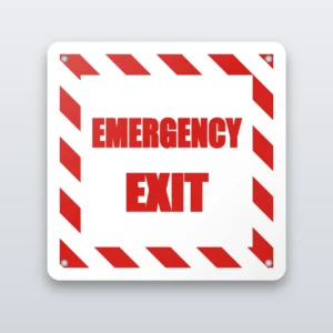 Emergency exit sign with red and white border