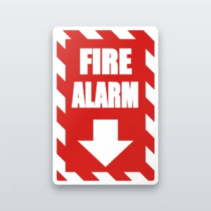 Fire alarm chevron sign with arrow
