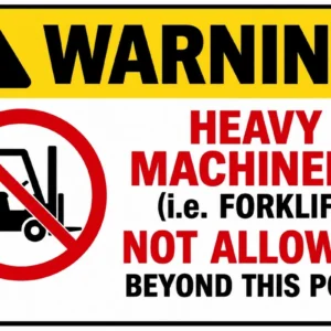 Warning sign: Heavy machinery (i.e. forklift) not allowed beyond this point